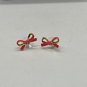 Kate Spade Skinny Mini Pink and Gold Toned Bow Earrings